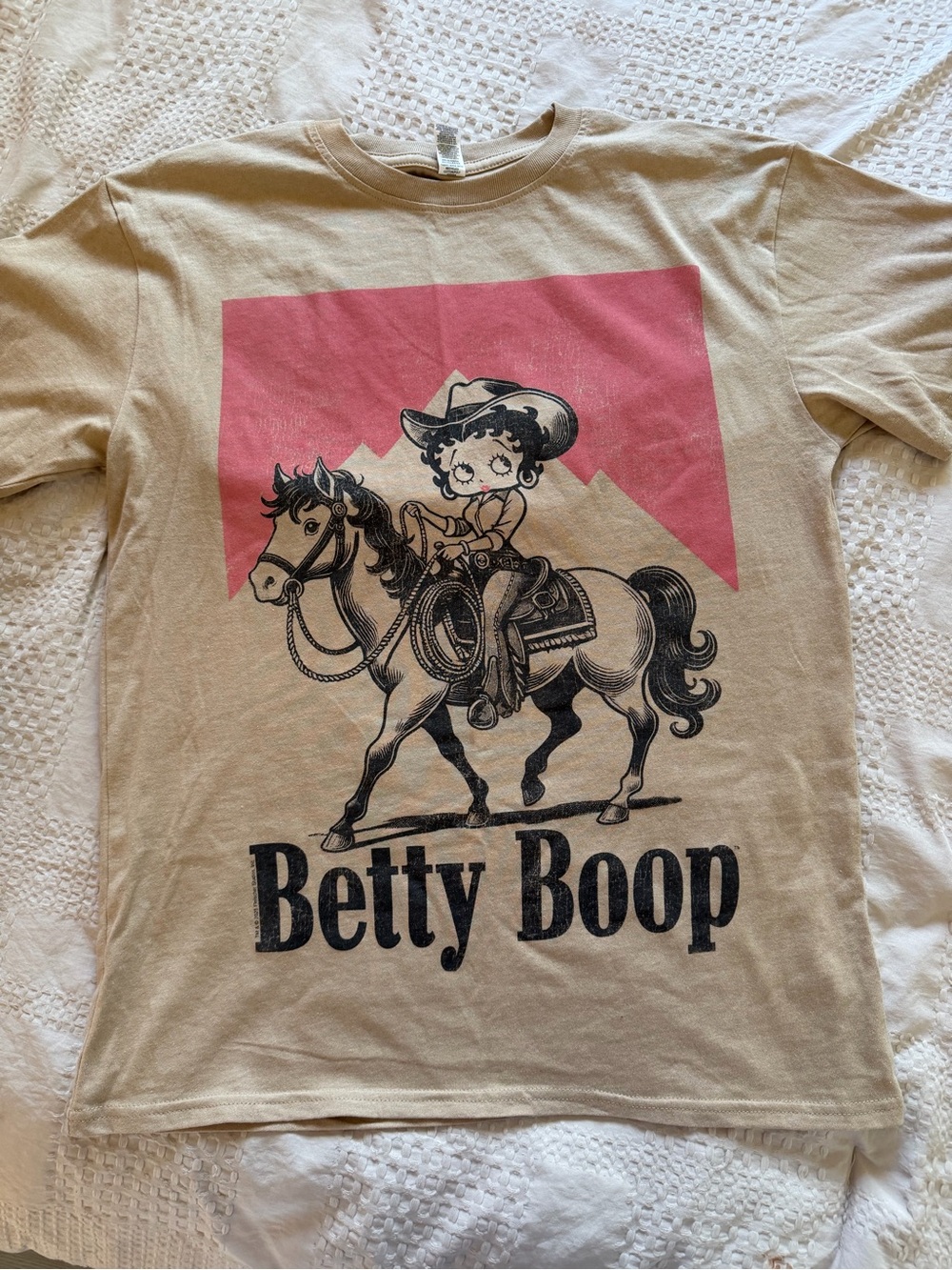 Betty Boop Beige Tee with Pink Stripe